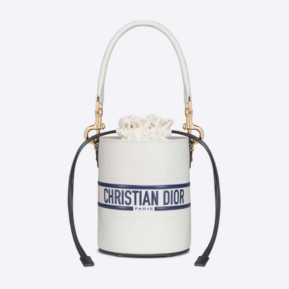CHRISTIAN DIOR Calfskin Small Dior Vibe Bucket White Blue 1209975