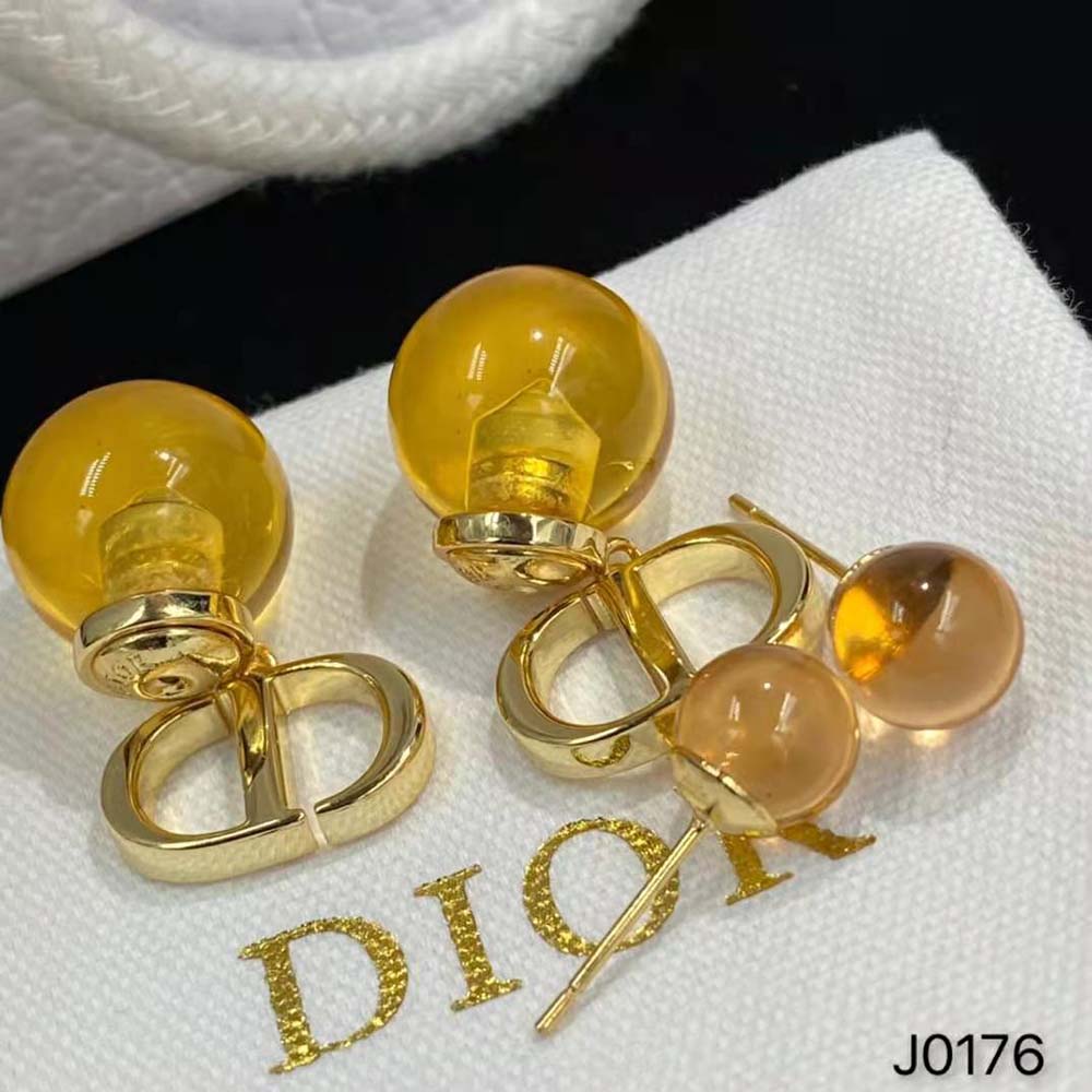 Dior Women Tribales Earrings Gold-Finish Metal and Fluorescent Orange Transparent Resin Pearls 5 Dior Women Tribales Earrings Gold-Finish Metal and Fluorescent Orange Transparent Resin Pearls - Image 5