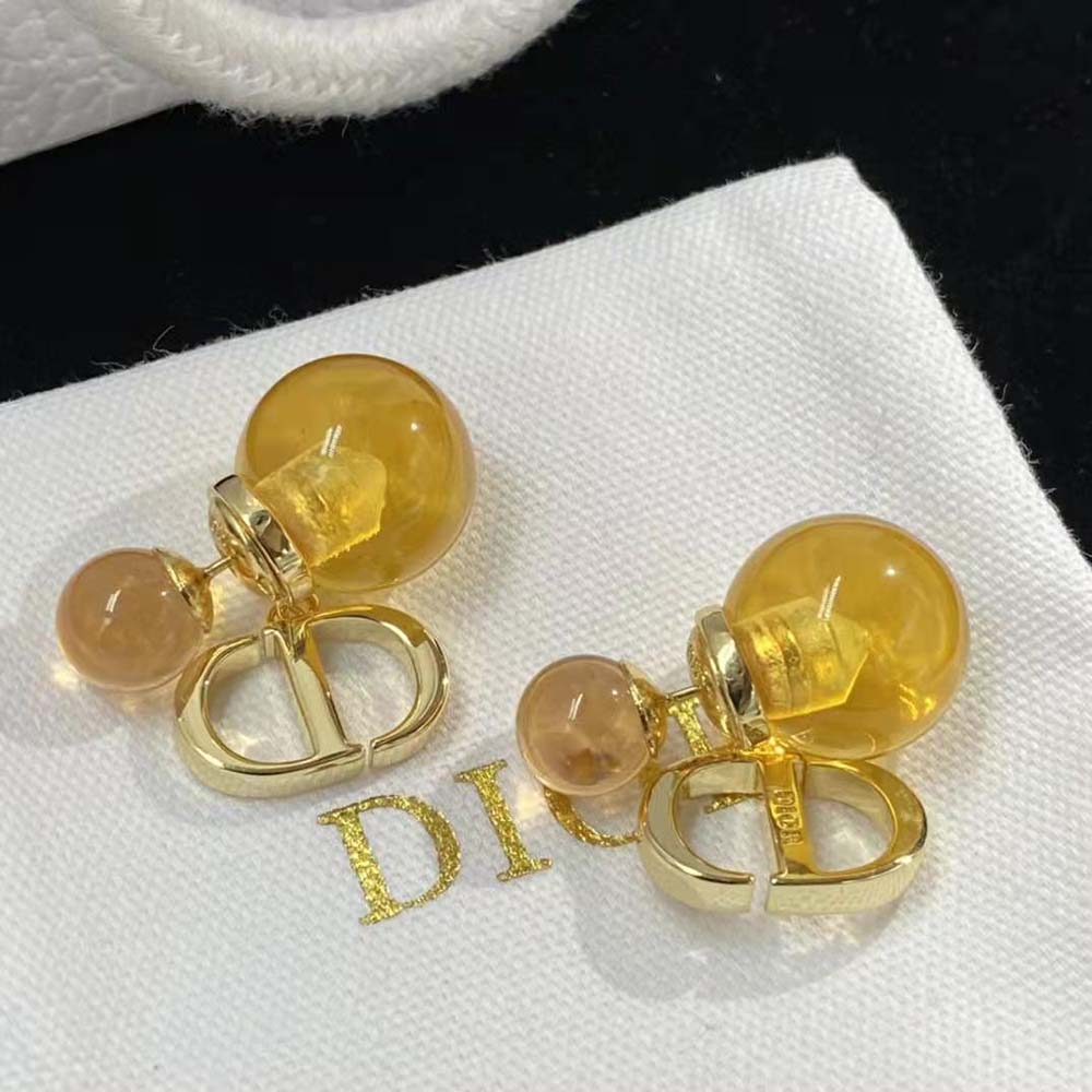Dior Women Tribales Earrings Gold-Finish Metal and Fluorescent Orange Transparent Resin Pearls 4 Dior Women Tribales Earrings Gold-Finish Metal and Fluorescent Orange Transparent Resin Pearls - Image 4