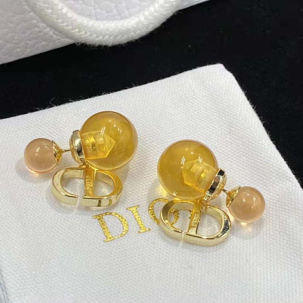 Dior Women Tribales Earrings Gold-Finish Metal and Fluorescent Orange Transparent Resin Pearls 3 Dior Women Tribales Earrings Gold-Finish Metal and Fluorescent Orange Transparent Resin Pearls - Image 3