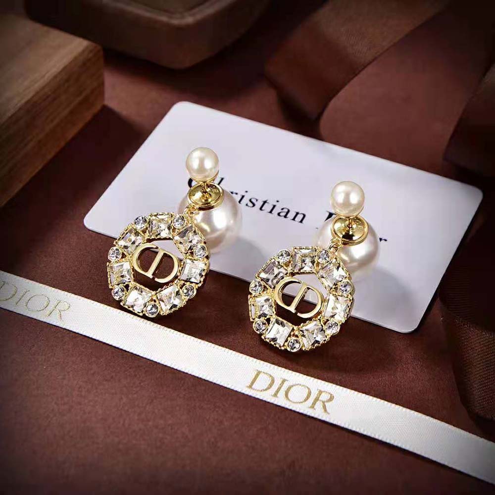 Dior Tribales Earrings Gold-Finish Metal and White Resin Pearls