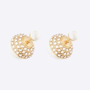 Dior Women Tribales Earrings Gold-Finish Metal with White Resin Pearls and Silver-Tone Crystals
