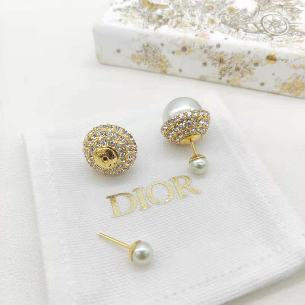 Dior Tribales Earrings Gold-Finish Metal with White Resin Pearls and a  Silver-Tone Crystal