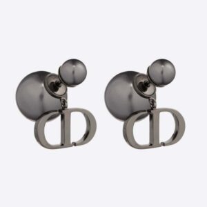 Dior Women Tribales Earrings Ruthenium-Finish Metal and Gray Resin Pearls