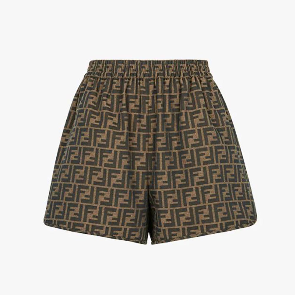 Fendi Women Brown Canvas Shorts with an Elasticated Waist and Side ...