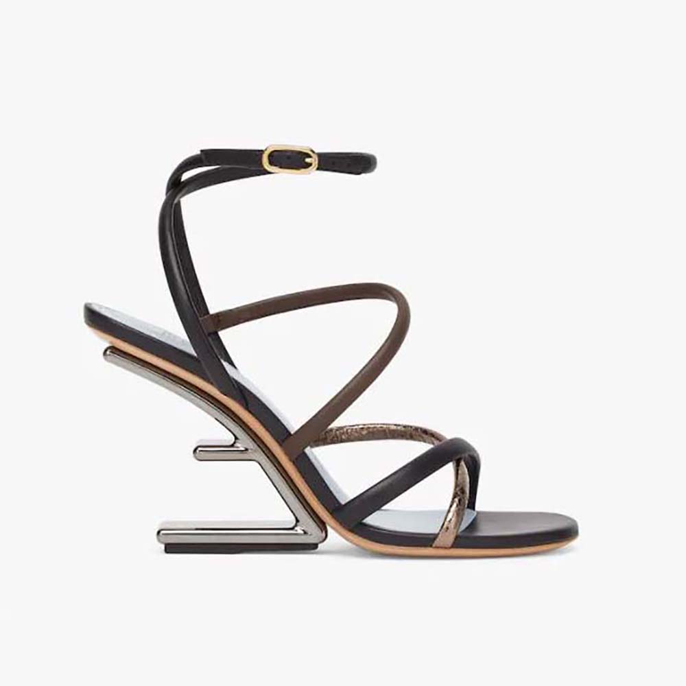 Fendi Women First Brown Nappa Leather High-Heeled Sandals
