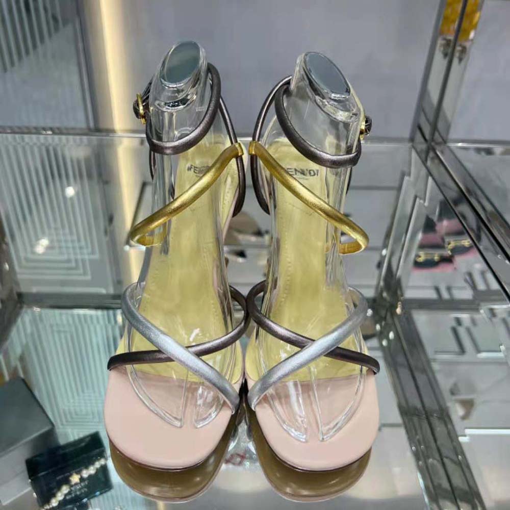 Fendi Women First Silver Nappa Leather High-Heeled Sandals 3 Fendi Women First Silver Nappa Leather High-Heeled Sandals - Image 3