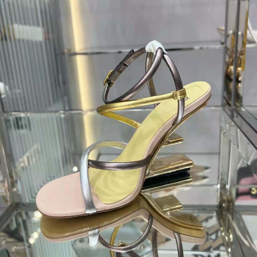 Fendi Women First Silver Nappa Leather High-Heeled Sandals 7 Fendi Women First Silver Nappa Leather High-Heeled Sandals - Image 7