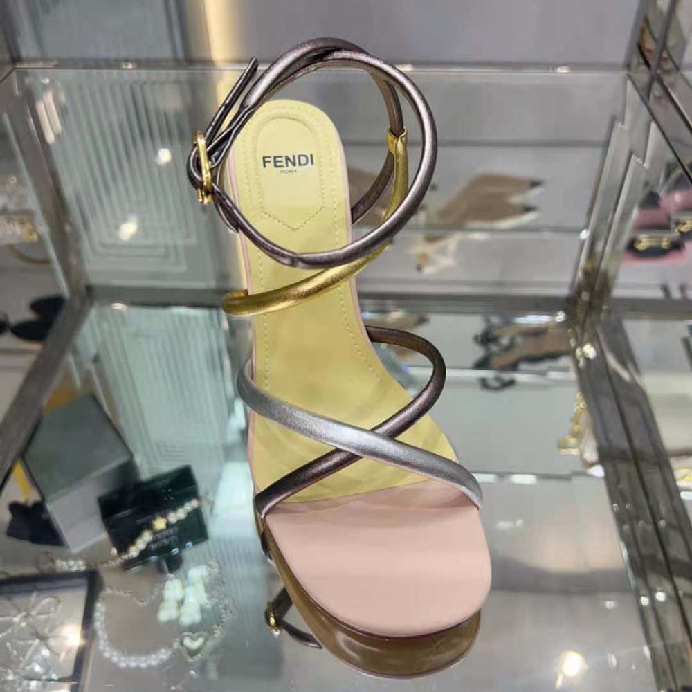 Fendi Women First Silver Nappa Leather High-Heeled Sandals 9 Fendi Women First Silver Nappa Leather High-Heeled Sandals - Image 9