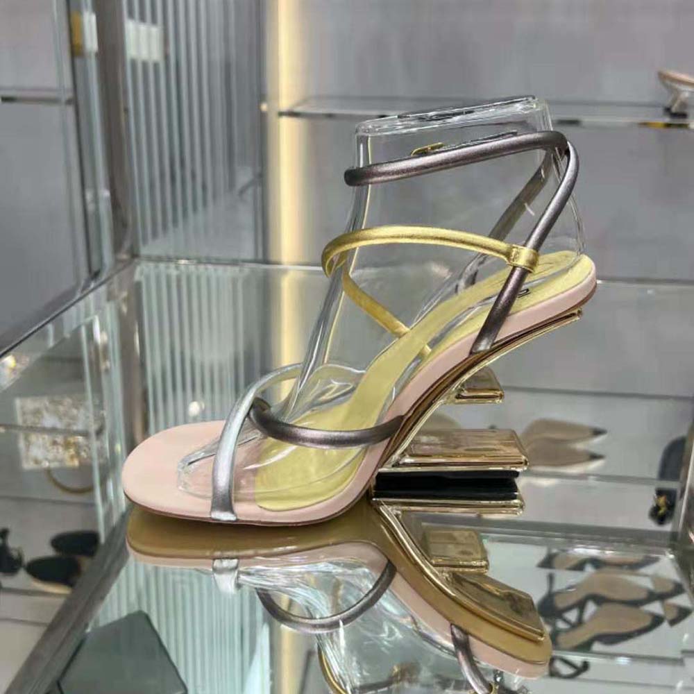 Fendi Women First Silver Nappa Leather High-Heeled Sandals 8 Fendi Women First Silver Nappa Leather High-Heeled Sandals - Image 8