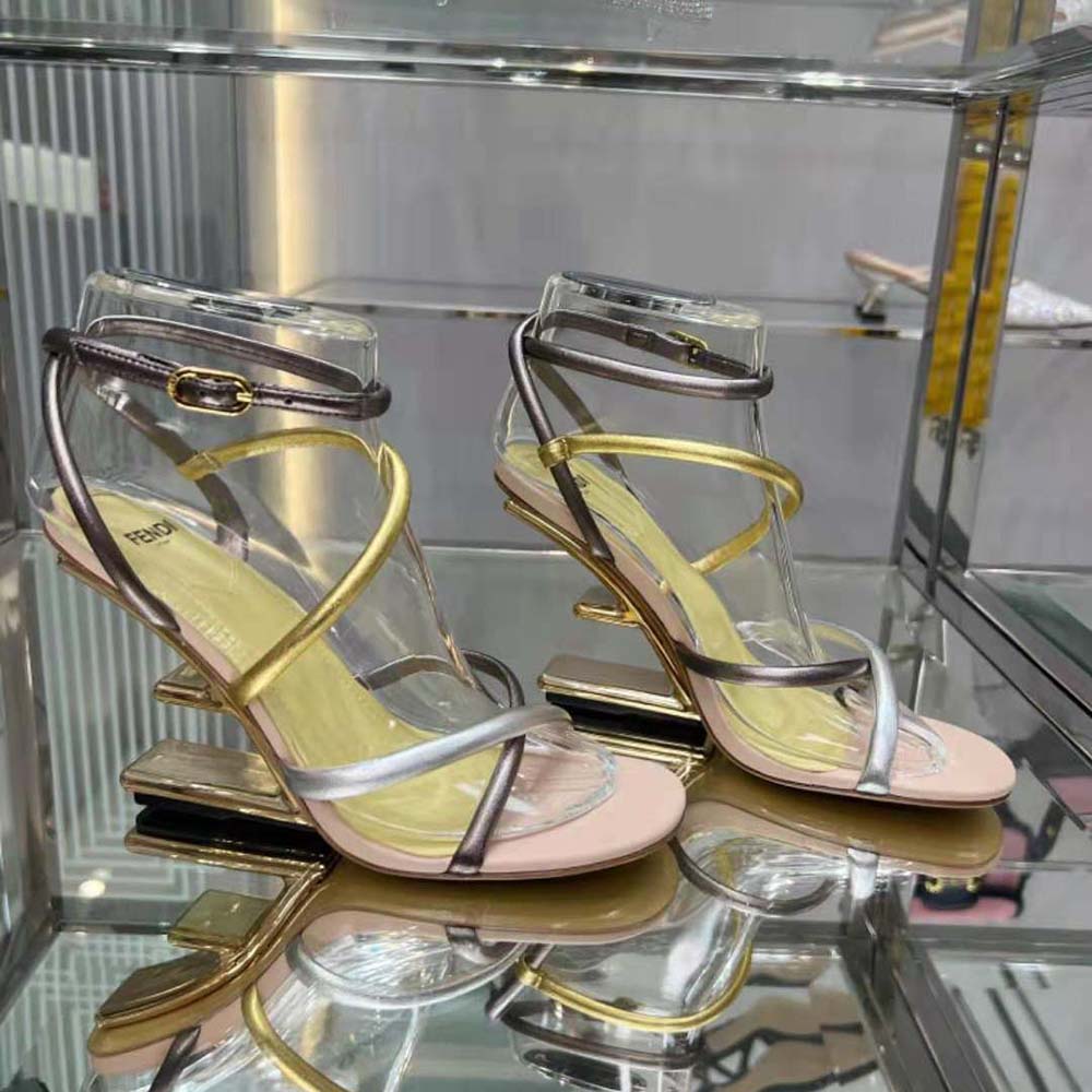 Fendi Women First Silver Nappa Leather High-Heeled Sandals 4 Fendi Women First Silver Nappa Leather High-Heeled Sandals - Image 4