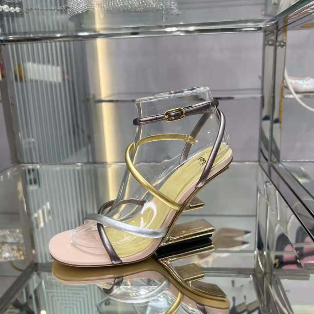 Fendi Women First Silver Nappa Leather High-Heeled Sandals 6 Fendi Women First Silver Nappa Leather High-Heeled Sandals - Image 6