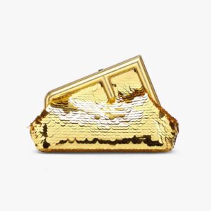 Fendi Women First Small Gold-colored Leather and Sequinned Bag