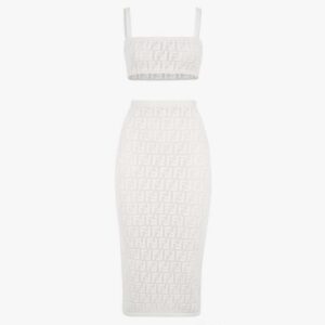 Fendi Women White Viscose Suit with Thin Shoulder Straps and High-Waisted Pencil Skirt