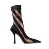 Jimmy Choo Women Mugler Sock Ankle Boot Black and Nude Sheer Spiral Stretch Fabric