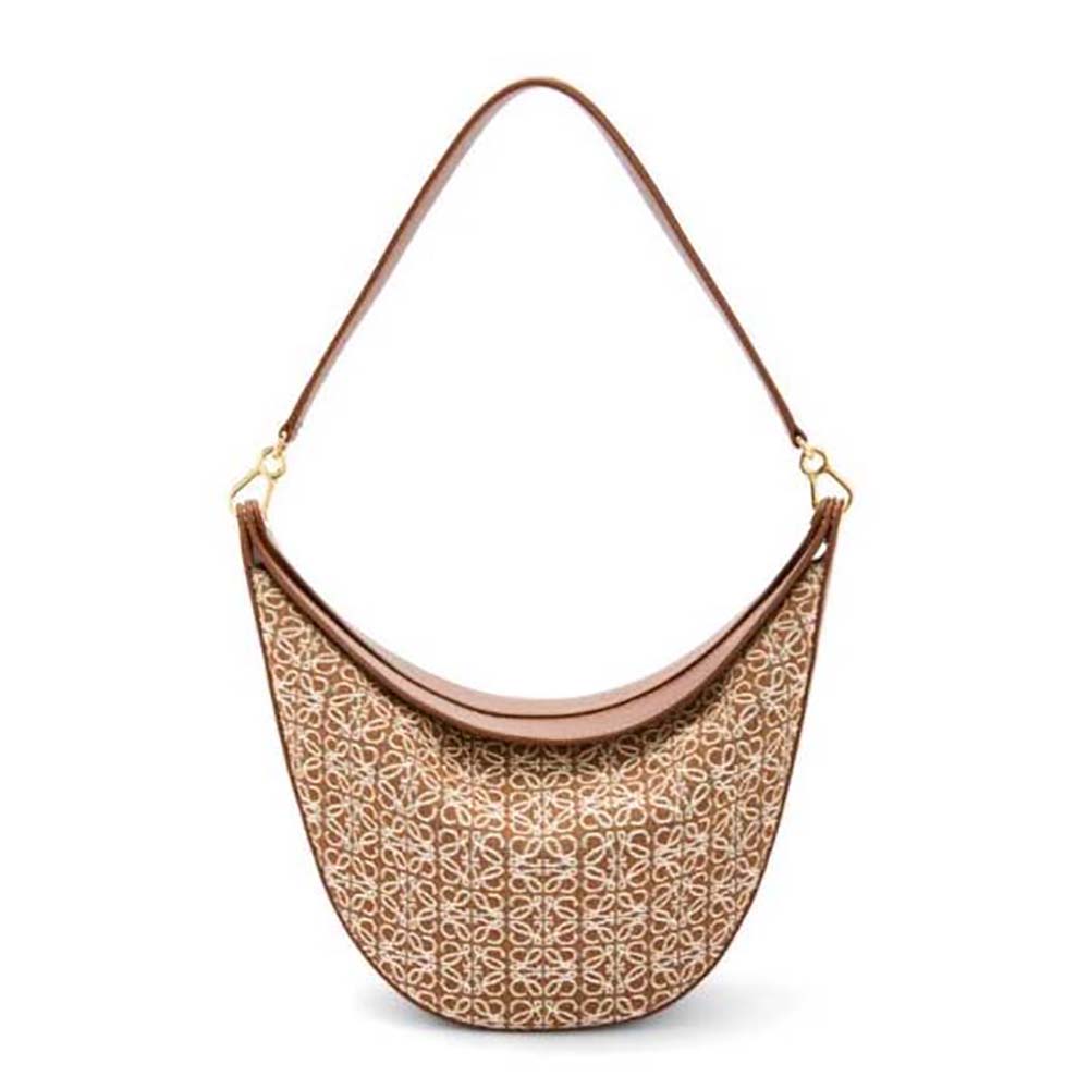 Loewe Women Luna Bag in Anagram Jacquard and Classic Calfskin-Brown 1 Loewe Women Luna Bag in Anagram Jacquard and Classic Calfskin-Brown