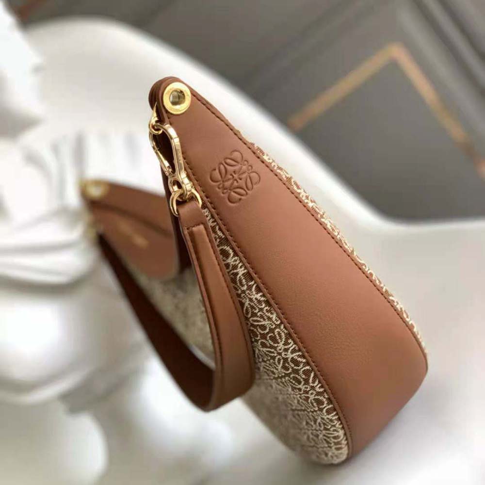 Loewe Women Luna Bag in Anagram Jacquard and Classic Calfskin-Brown 4 Loewe Women Luna Bag in Anagram Jacquard and Classic Calfskin-Brown - Image 4