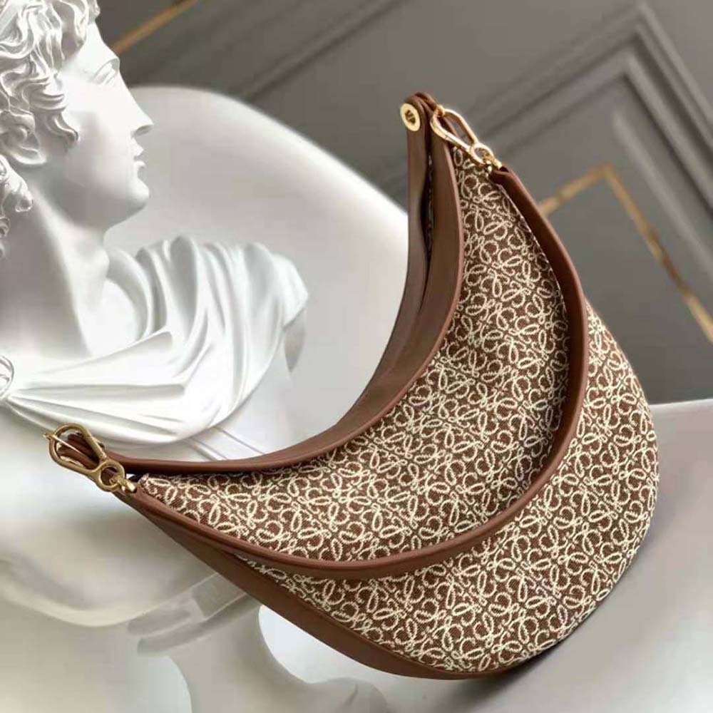 Loewe Women Luna Bag in Anagram Jacquard and Classic Calfskin-Brown 3 Loewe Women Luna Bag in Anagram Jacquard and Classic Calfskin-Brown - Image 3