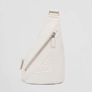 Prada Men Cross Leather Bag wite Logo-Print Re-Nylon lining-White