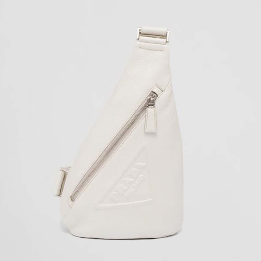 Prada Men Cross Leather Bag wite Logo-Print Re-Nylon lining-White