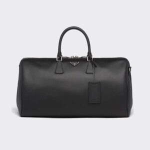 Prada Men Elegant Duffle Bag in Saffiano Leather Travel Bag-Black