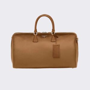 Prada Men Elegant Duffle Bag in Saffiano Leather Travel Bag-Brown