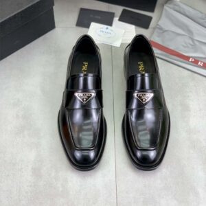 Prada Unisex Patent Leather Loafers in 25 mm Heel Height-Black