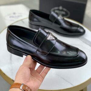 Prada Unisex Patent Leather Loafers in 25 mm Heel Height-Black