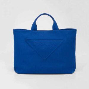 Prada Women Canvas Tote Bag with Contemporary Take on Classic Beach Designs-Navy
