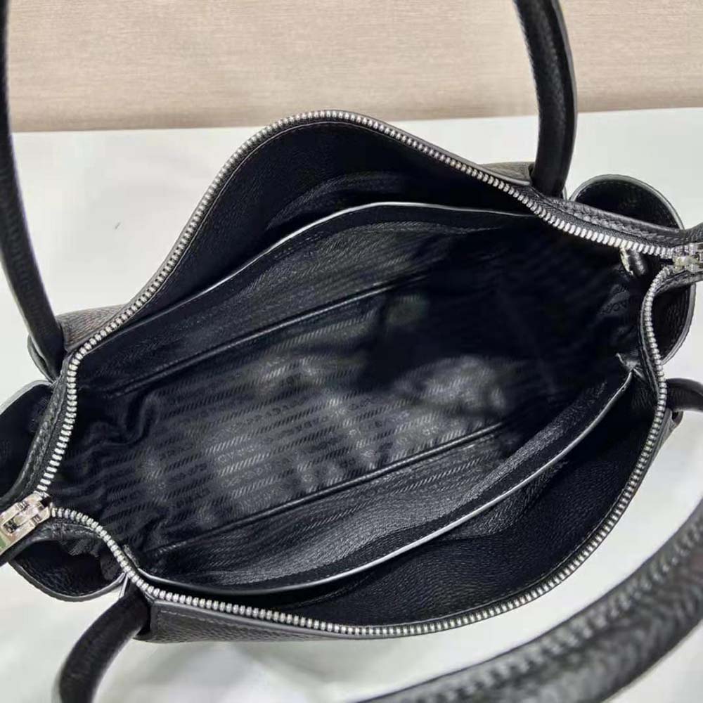 Prada Women Large Leather Handbag with the Prada Metal Lettering Logo Gleaming at Its Center-Black 9 Prada Women Large Leather Handbag with the Prada Metal Lettering Logo Gleaming at Its Center-Black - Image 9