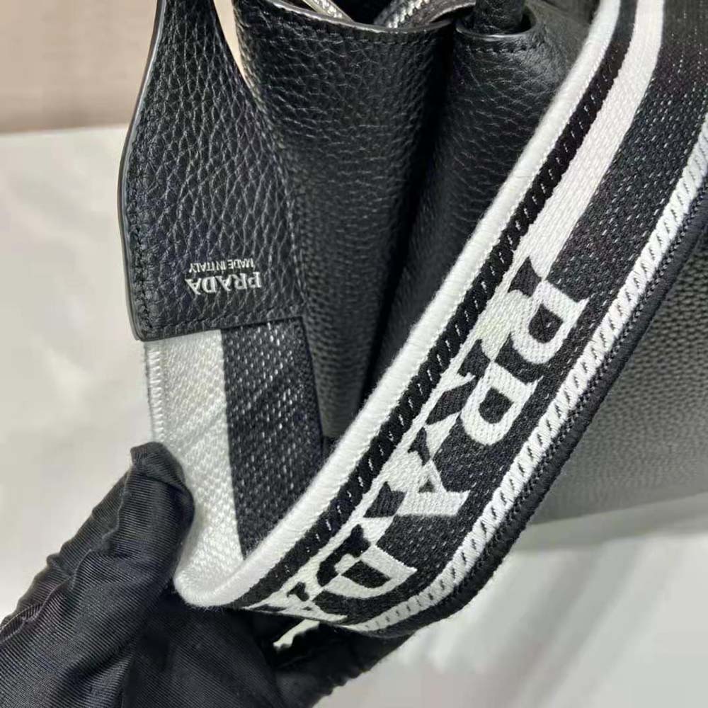 Prada Women Large Leather Handbag with the Prada Metal Lettering Logo Gleaming at Its Center-Black 8 Prada Women Large Leather Handbag with the Prada Metal Lettering Logo Gleaming at Its Center-Black - Image 8