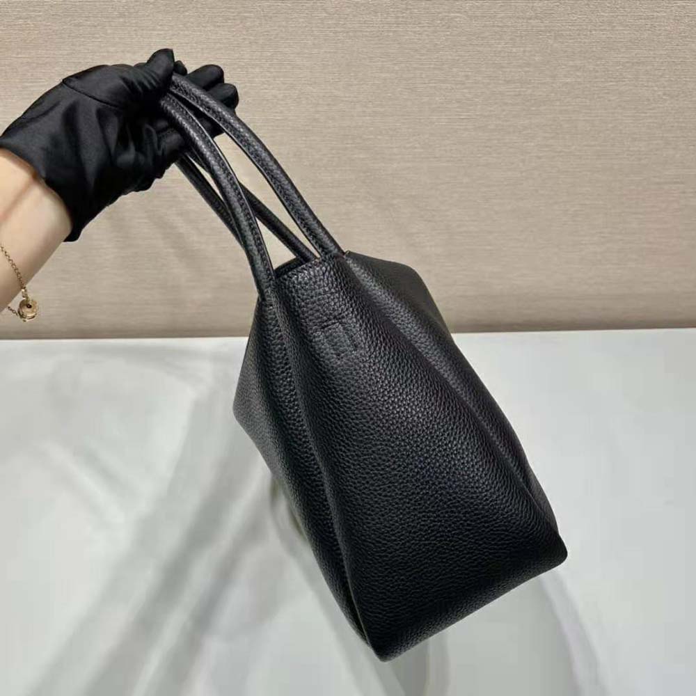 Prada Women Large Leather Handbag with the Prada Metal Lettering Logo Gleaming at Its Center-Black 5 Prada Women Large Leather Handbag with the Prada Metal Lettering Logo Gleaming at Its Center-Black - Image 5