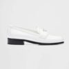 Prada Women Patent Leather Loafers in 25 mm Heel Height-White
