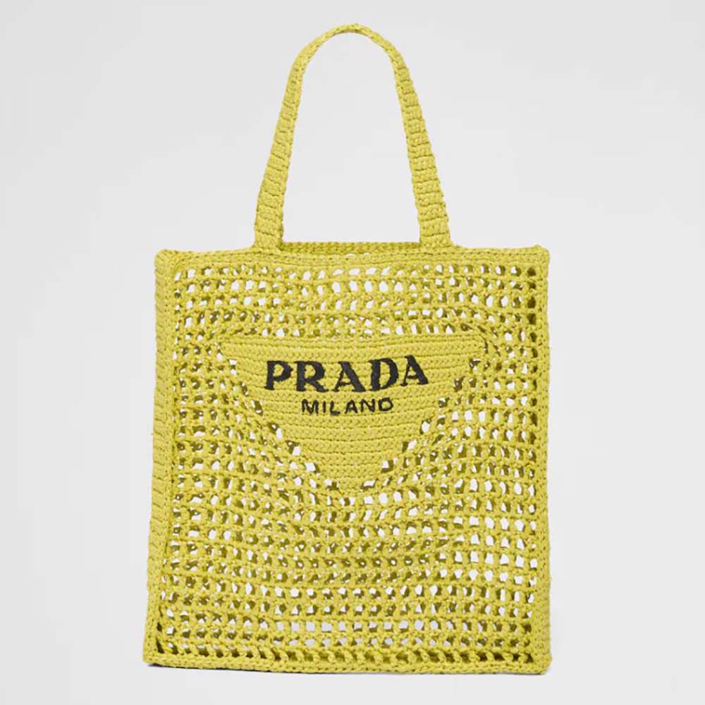 Prada Women Raffia Tote Bag with A Soft-Lime