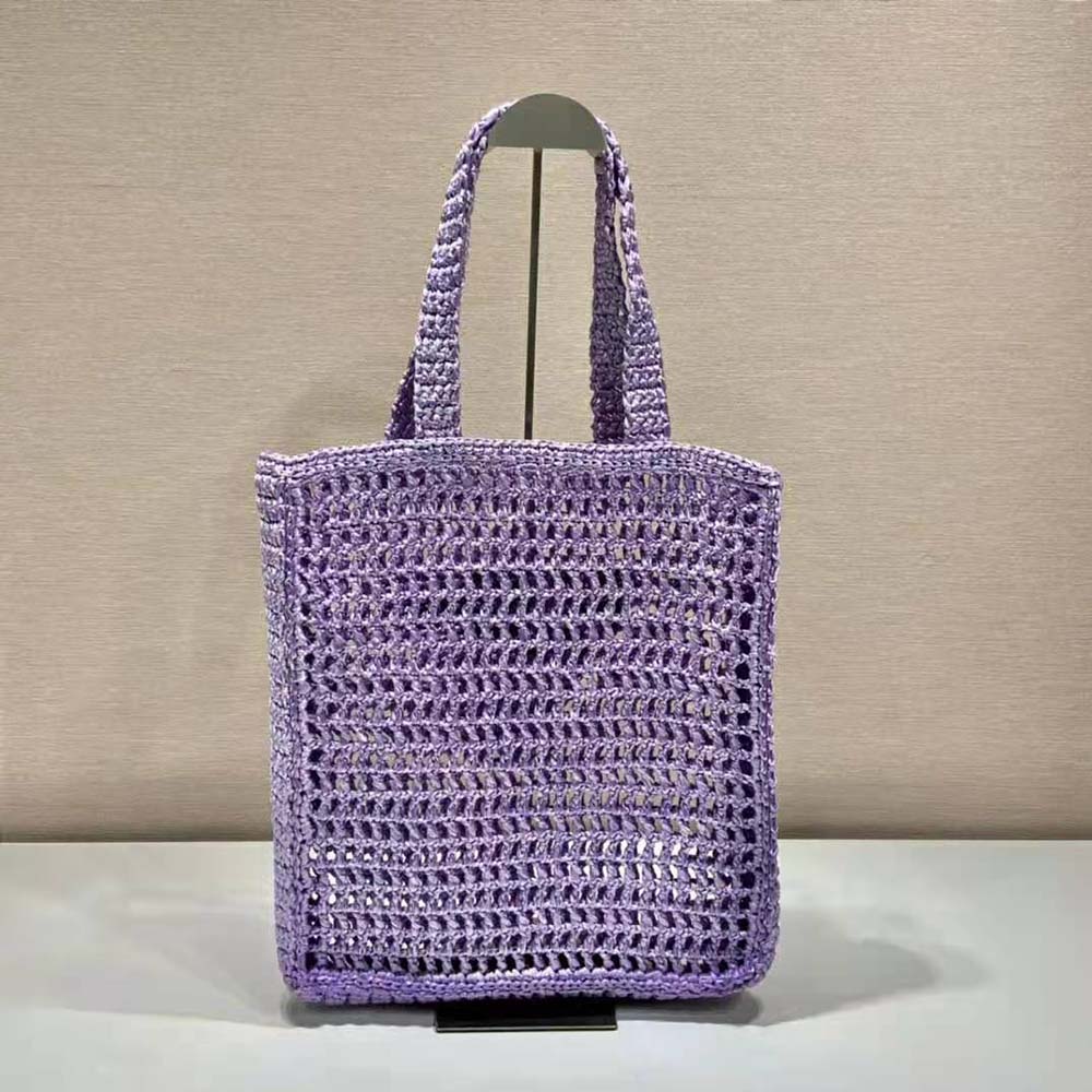 Prada Women Raffia Tote Bag with A Soft-Purple