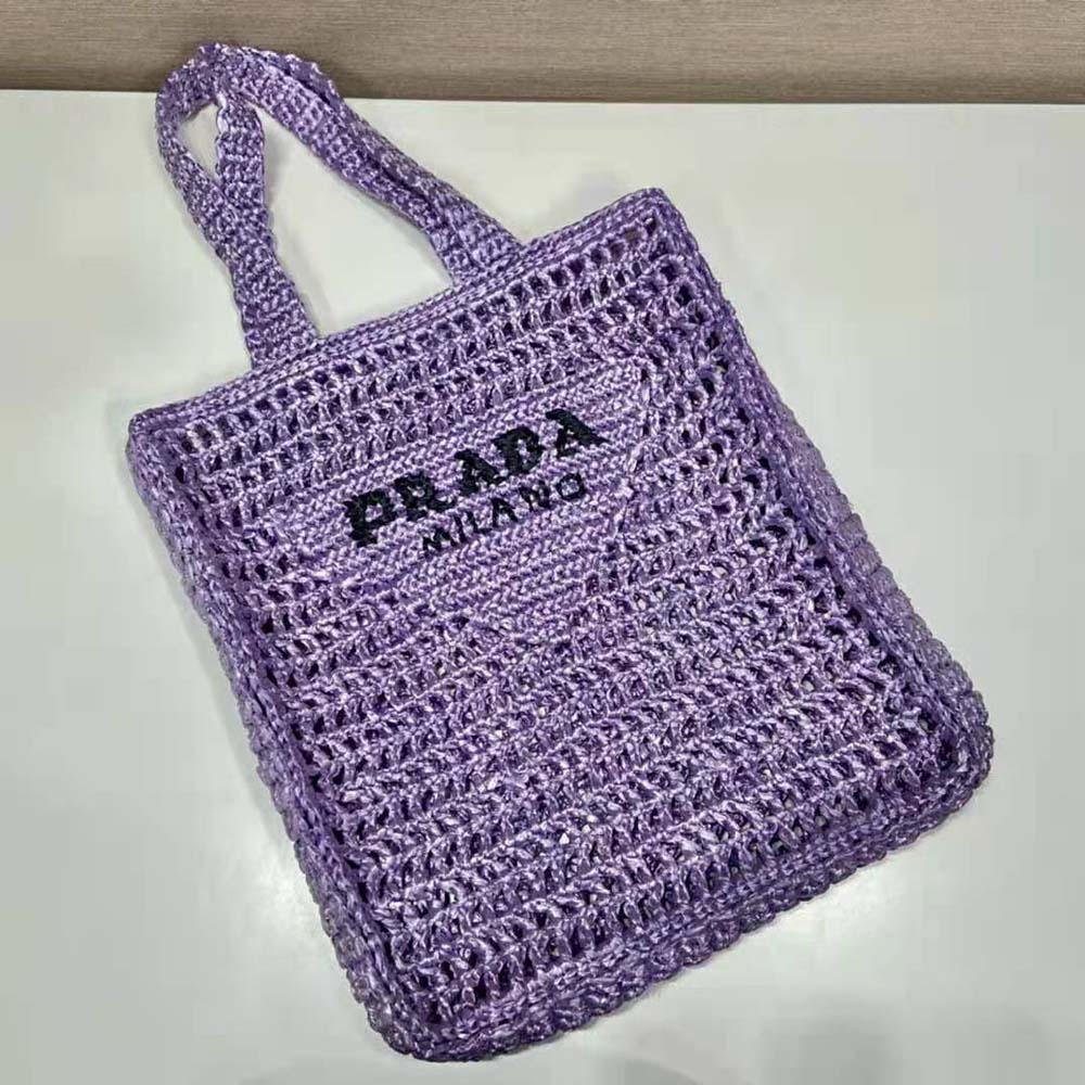 Prada Women Raffia Tote Bag with A Soft-Purple