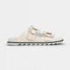 Roger Vivier Women Slidy Viv Strass Buckle Sandals in Fabric-White