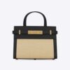 Saint Laurent YSL Women Manhattan Nano Shopping Bag in Raffia and Smooth Leather-Black