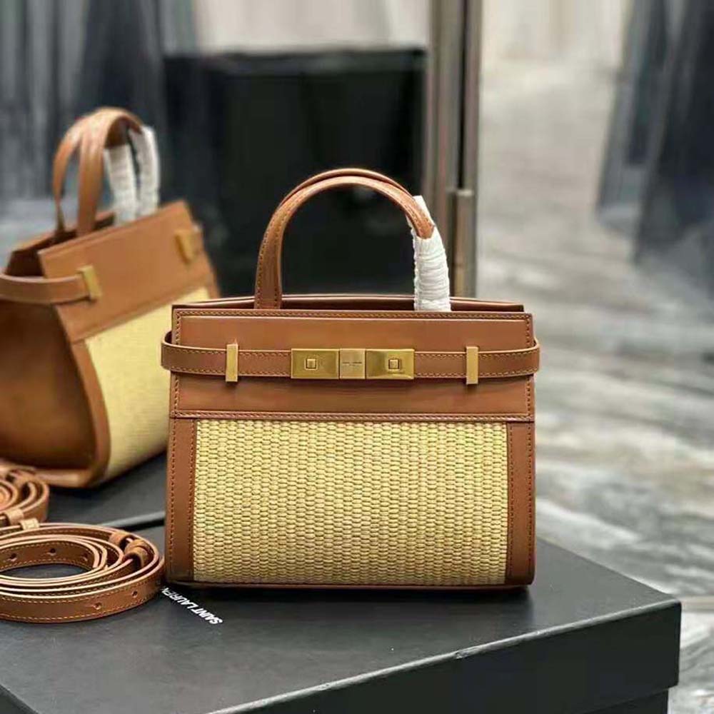 Saint Laurent - Authenticated Manhattan Handbag - Wicker Beige for Women, Never Worn
