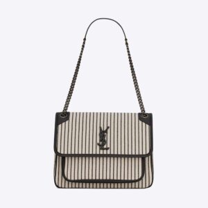 Saint Laurent YSL Women Niki Medium Chain Bag in Canvas-Black