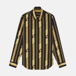 Versace Women Chain Pinstripe Shirt Features a Classic Silhouette-Black