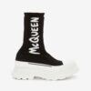 Alexander Mcqueen Women McQueen Graffiti Knit Tread Slick Boot in BlackWhite