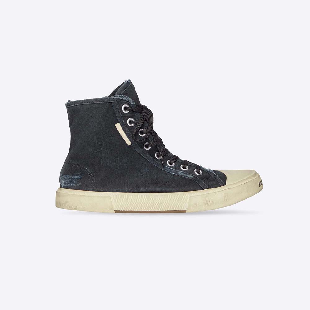 Balenciaga Unisex Paris High Top Sneaker in Black Destroyed Cotton and ...