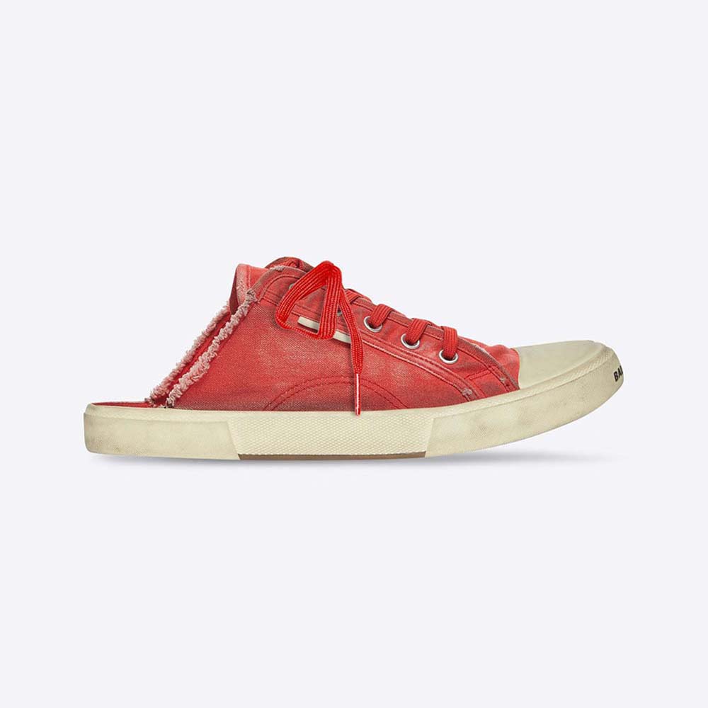 Balenciaga Unisex Paris Sneaker Mule in Red Destroyed Cotton and 