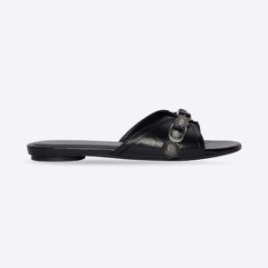 Balenciaga Women Cagole Sandal in Black Arena Lambskin