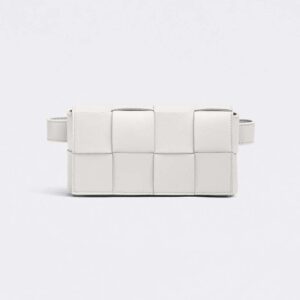 Bottega Veneta Women Belt Cassette Mini Intreccio Leather Belt Bag-White
