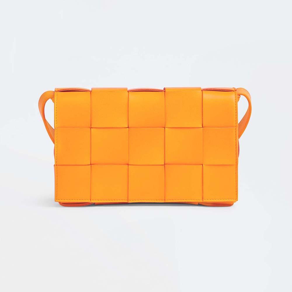 Bottega Veneta Women Cassette Intreccio Leather Cross-Body Bag-Orange