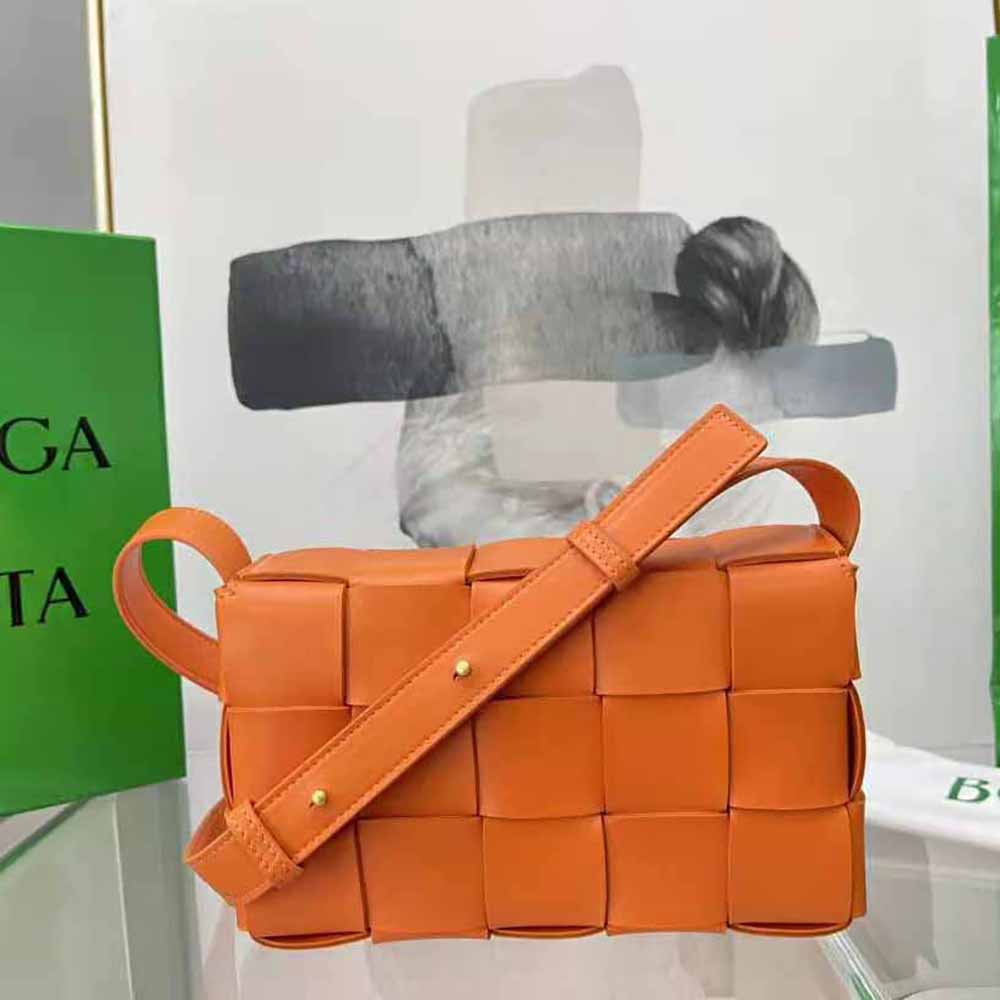 Bottega Veneta Women Cassette Intreccio Leather Cross-Body Bag-Orange 3 Bottega Veneta Women Cassette Intreccio Leather Cross-Body Bag-Orange - Image 3
