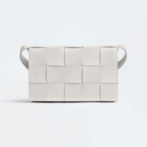 Bottega Veneta Women Cassette Intreccio Leather Cross-Body Bag-White