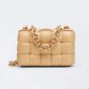Bottega Veneta Women Chain Cassette Padded Intrecciato Leather Crossbody Bag-Beige